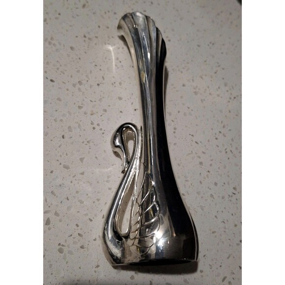 Vintage Silver Tone Swan Art Nouveau Style 7 inch Bud Vase Weighted Bottom - Picture 11 of 15